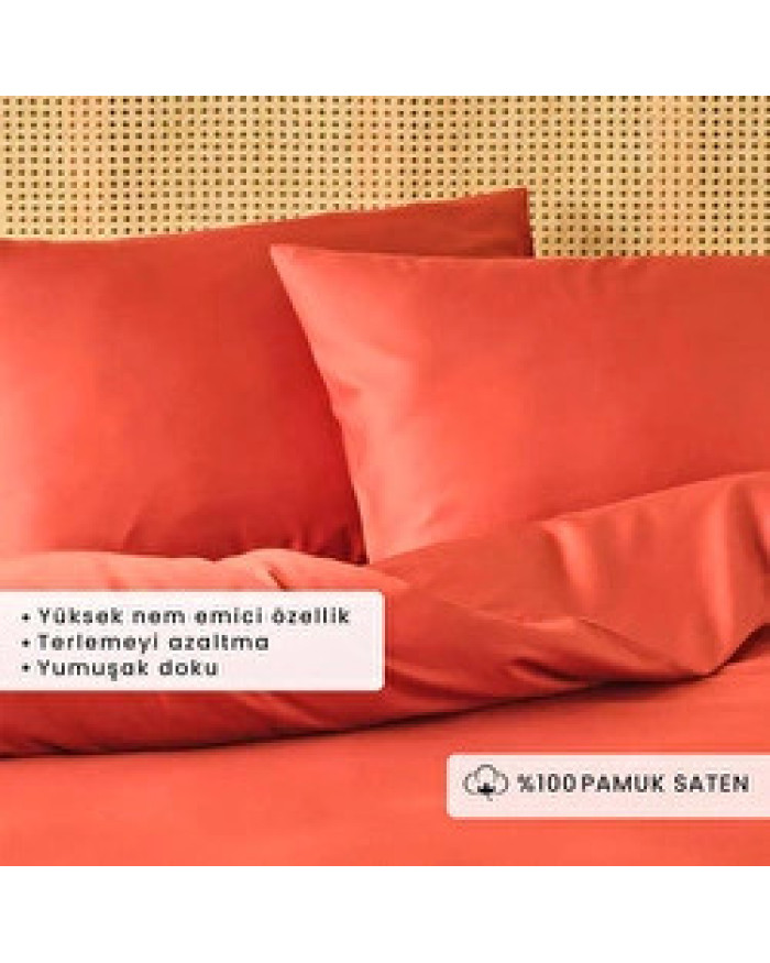 Bella Maison %100 Pamuk Saten Supreme Basic Çift Kişilik Nevresim Seti Kiremit (200x220 Cm) Kiremit