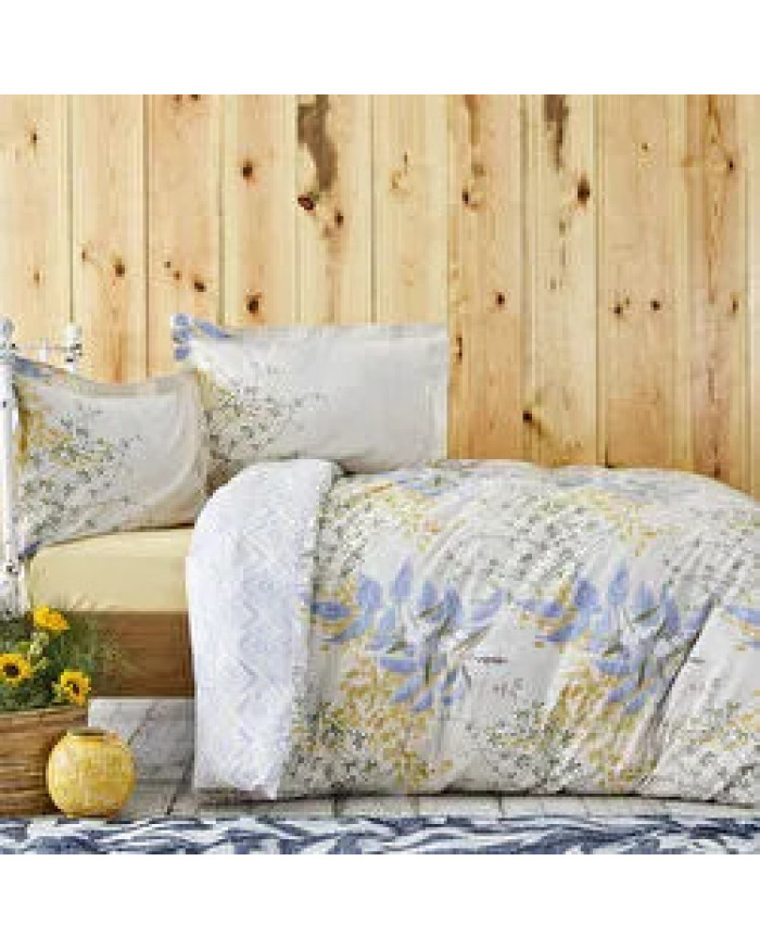 Karaca Home Clarinda %100 Pamuk Çift Kişilik Lastik Çarşaflı Nevresim Takımı Hardal