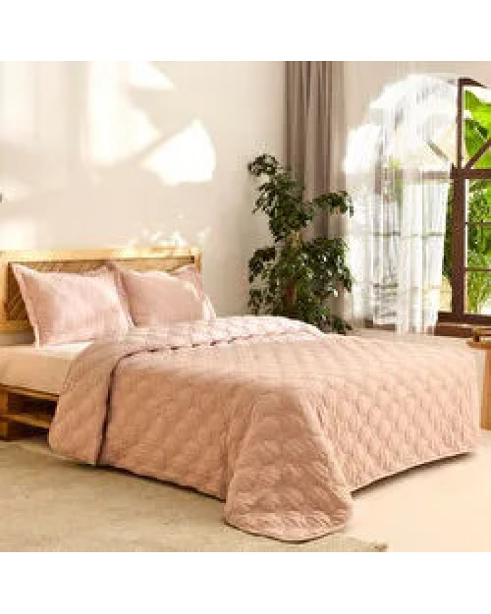 Kaşmir Home Lilly Çiçekli Çift Kişilik Yatak Örtüsü Takımı Pudra
