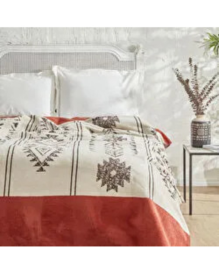 Karaca Home Raya Çift Kişilik Pamuk Battaniye Kiremit