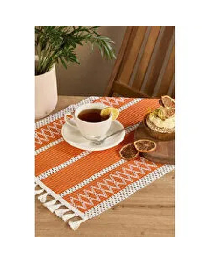 Lora Bianca Rustique Turuncu Pamuk Masa Örtüsü Runner 35x145 Cm Turuncu