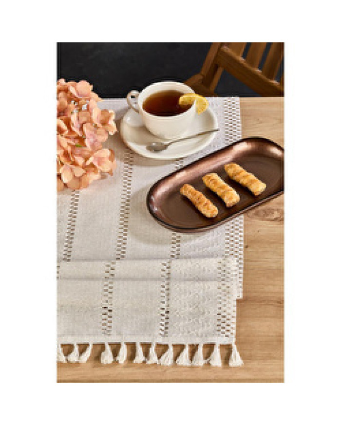 Lora Bianca Rustique Krem Pamuk Masa Örtüsü Runner 35x145 Cm Krem